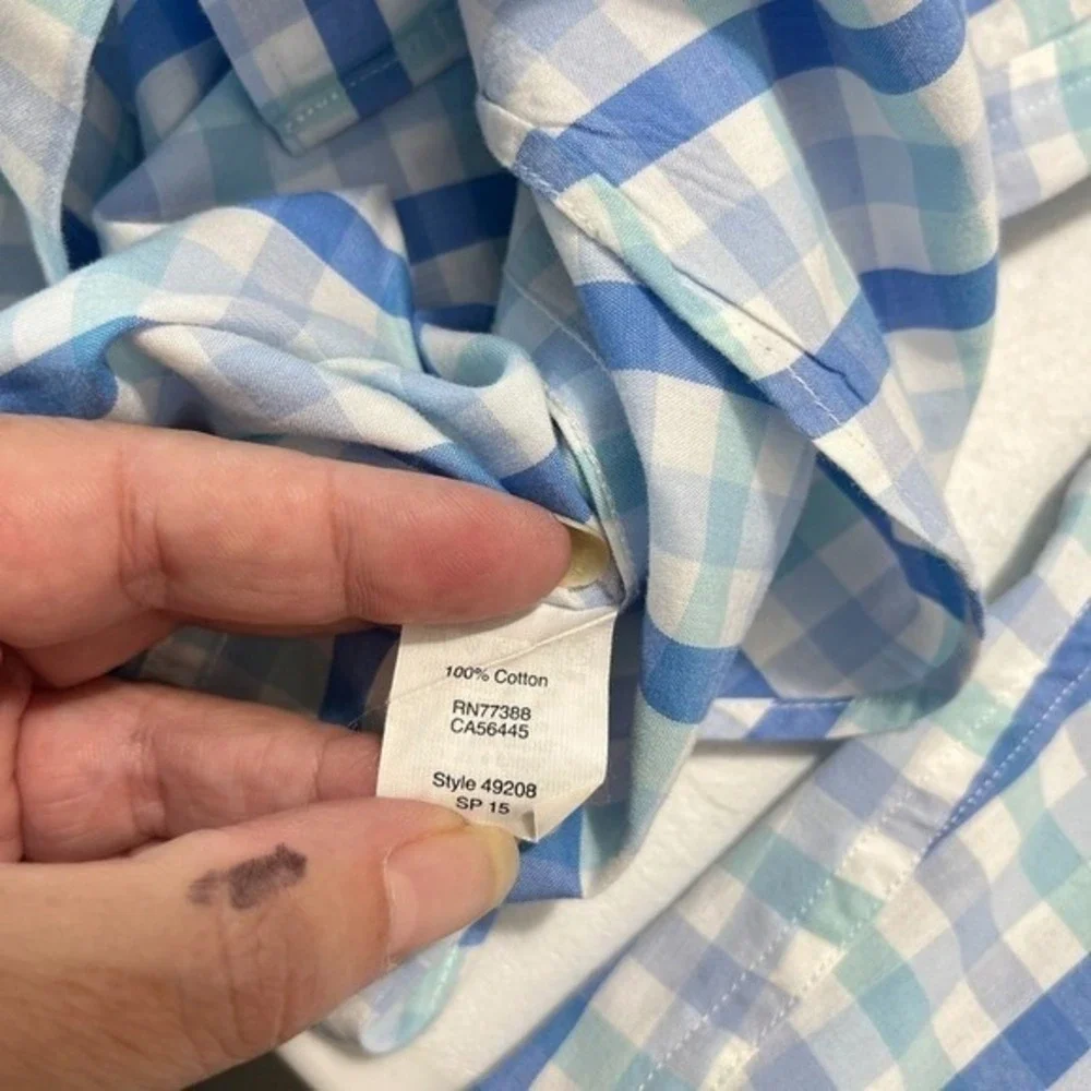 J Crew Slim Fit Office Shirt Mens L Blue Gingham Plaid Button Up Preppy Classic